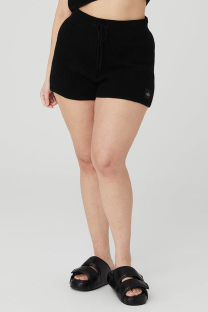 Cashmere High-Waist Plush Waffle Short - Black
