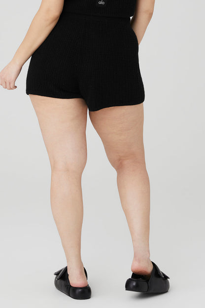 Cashmere High-Waist Plush Waffle Short - Black