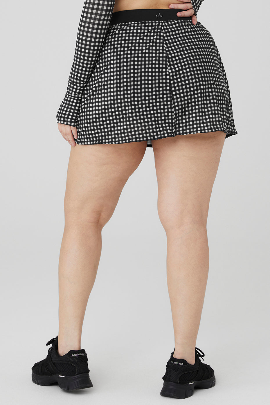 Mesh Gingham Skirt - Black