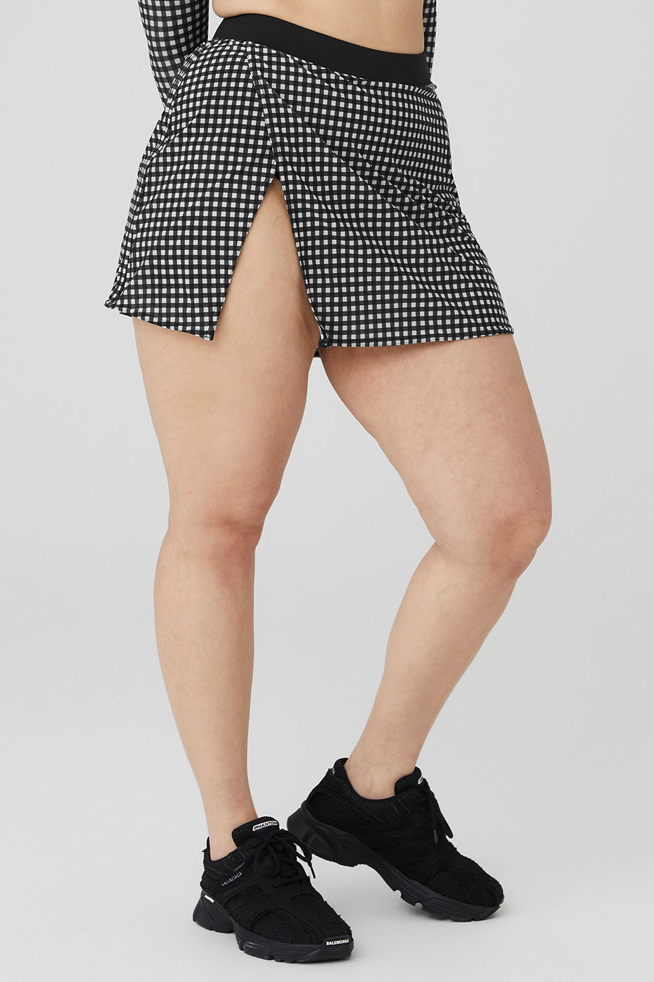 Mesh Gingham Skirt - Black
