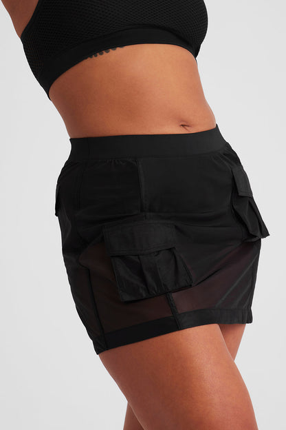 Sheer Effusion Cargo Skirt - Black