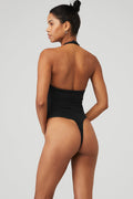 Goddess Rib Prime Time Halter Bodysuit - Black