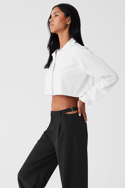 Cropped Take Me Out Button Up - White
