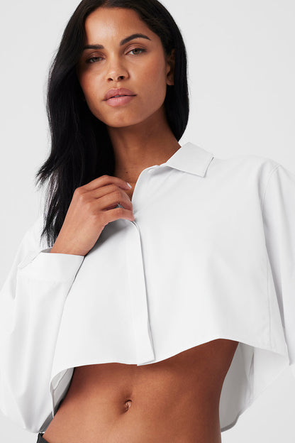 Cropped Take Me Out Button Up - White