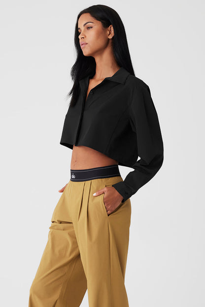 Cropped Take Me Out Button Up - Black
