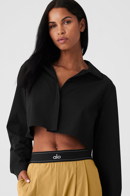 Cropped Take Me Out Button Up - Black