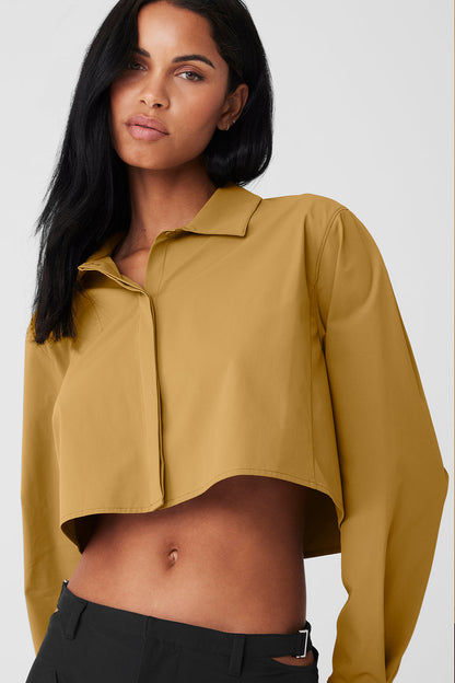Cropped Take Me Out Button Up - Golden Olive Branch