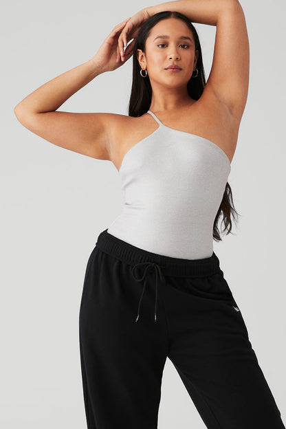 Alosoft Ribbed Shimmer Plie Bodysuit - Light Grey Iridescent