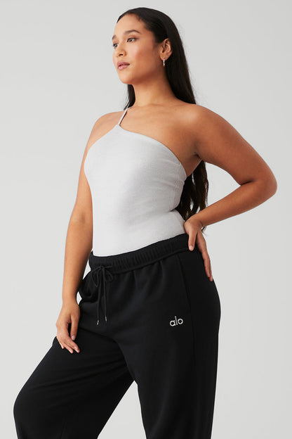 Alosoft Ribbed Shimmer Plie Bodysuit - Light Grey Iridescent