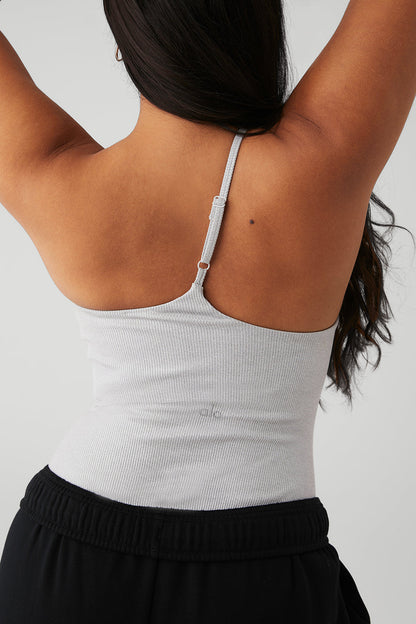 Alosoft Ribbed Shimmer Plie Bodysuit - Light Grey Iridescent