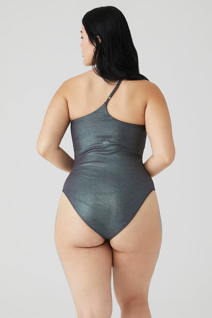 Alosoft Ribbed Shimmer Plie Bodysuit - Dark Grey Iridescent