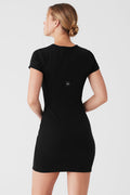 Goddess Ribbed Short Sleeve Dress - Black