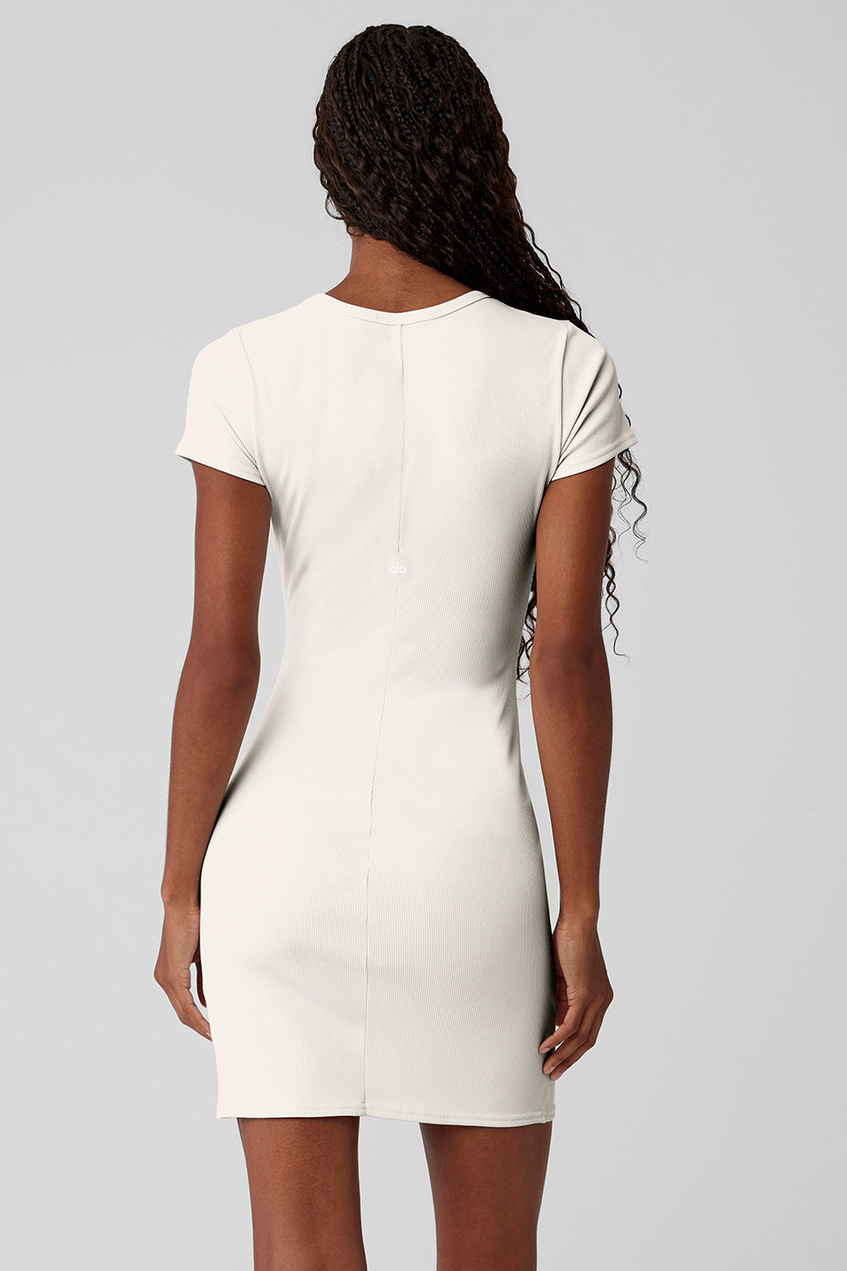 Goddess Ribbed Short Sleeve Dress - Ivory