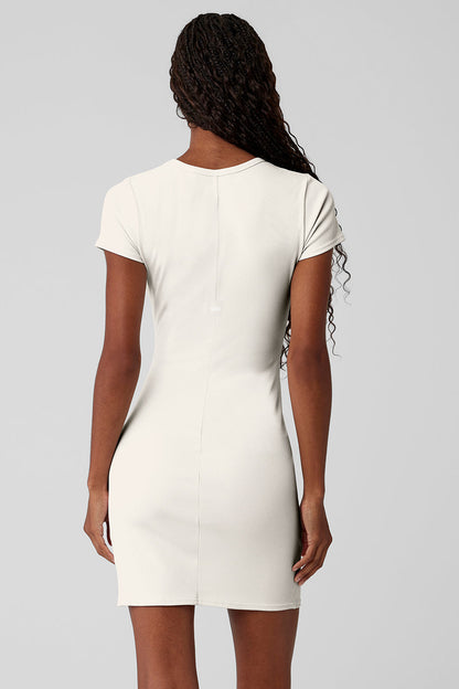 Goddess Ribbed Short Sleeve Dress - Ivory