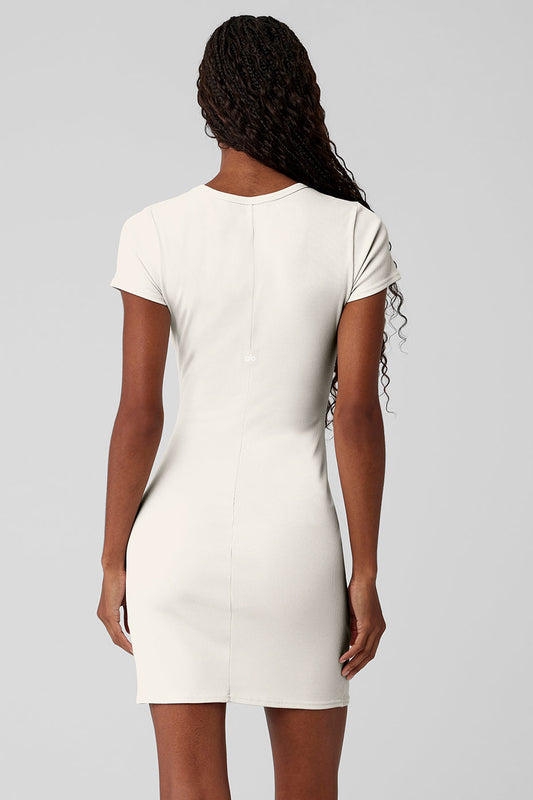 Goddess Ribbed Short Sleeve Dress - Ivory