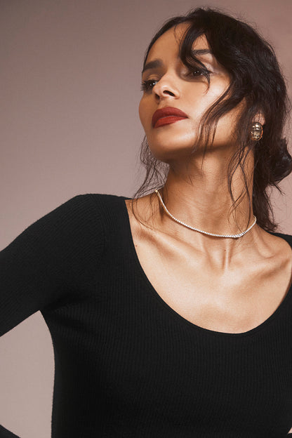 Ribbed Silk Cashmere Plaisir Long Sleeve Dress - Black