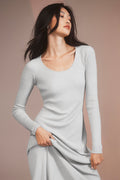 Ribbed Silk Cashmere Plaisir Long Sleeve Dress - Soft Grey
