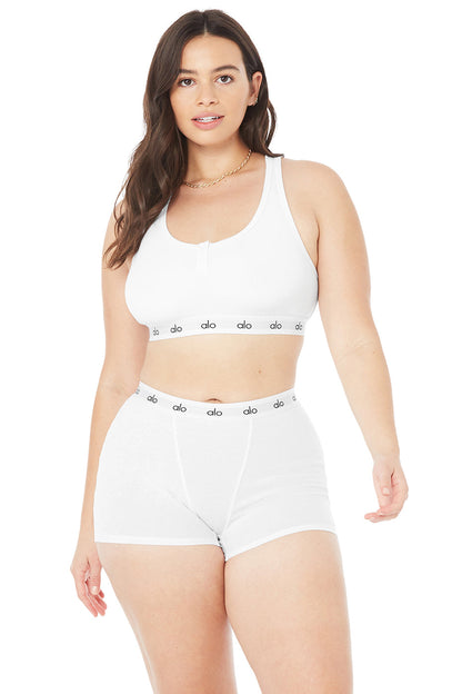 Icon Ribbed Henley Bra - White