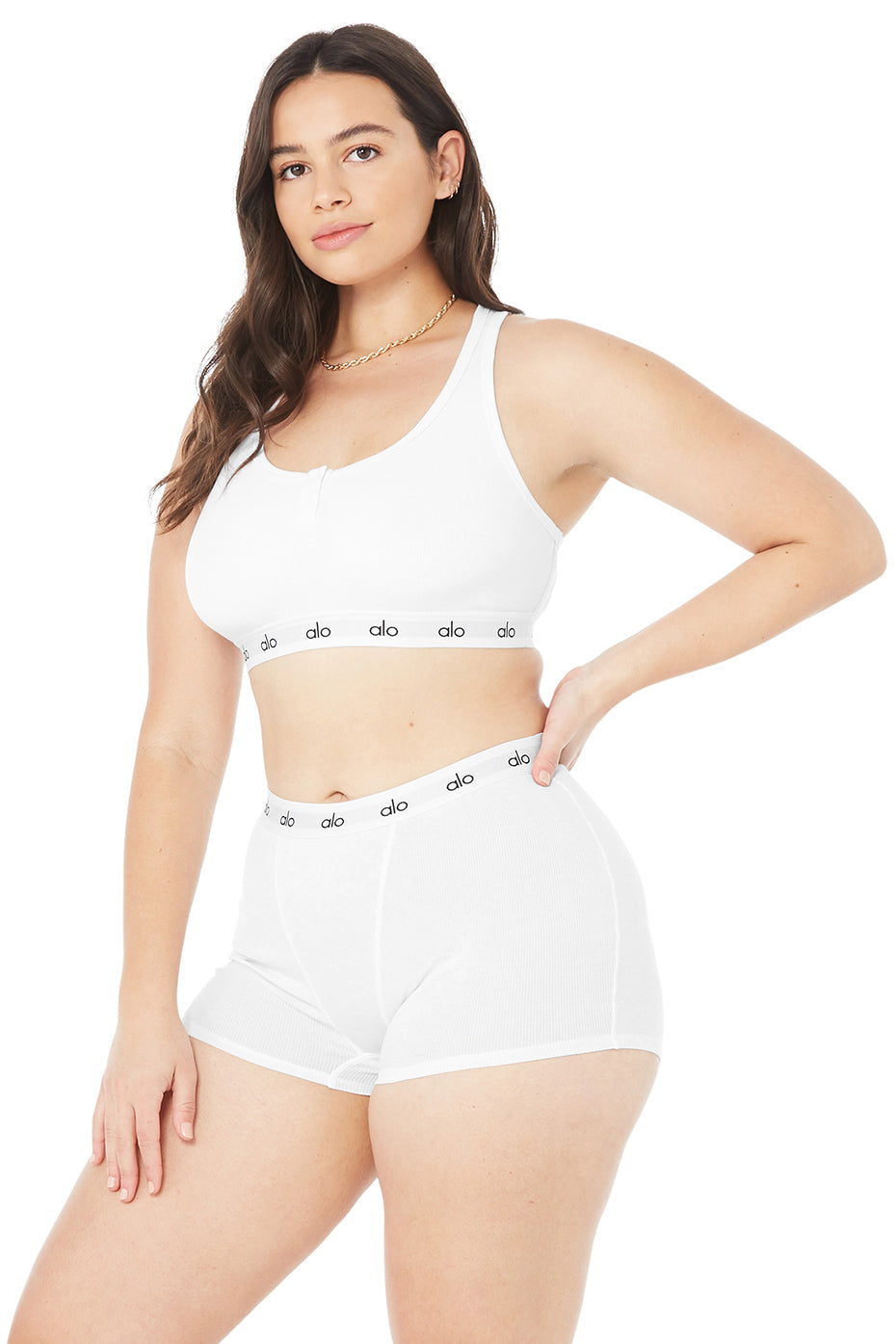 Icon Ribbed Henley Bra - White