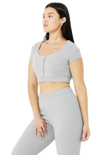 Blissful Henley Bra Top - Athletic Heather Grey