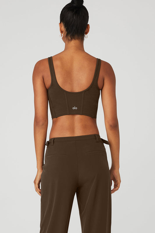 Airbrush Mesh Corset Tank - Espresso