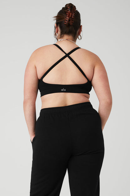 Seamless Ribbed Low Back Bra - Black