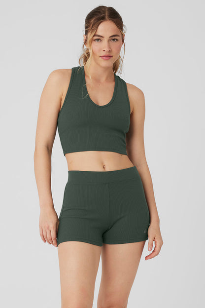 Goddess Ribbed Cropped Racerback Tank - Dark Cactus