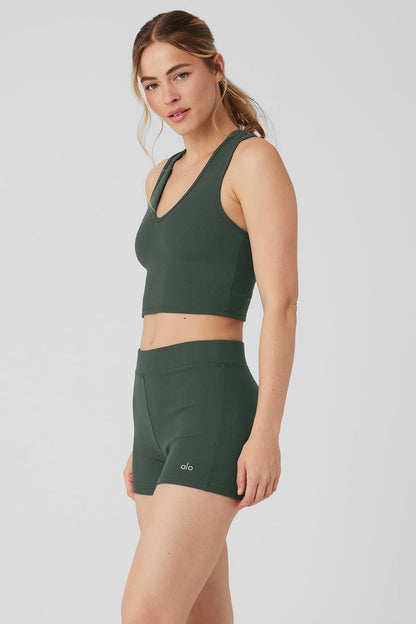 Goddess Ribbed Cropped Racerback Tank - Dark Cactus