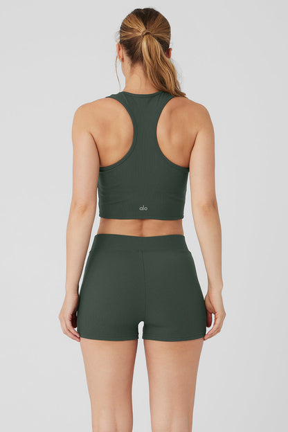 Goddess Ribbed Cropped Racerback Tank - Dark Cactus