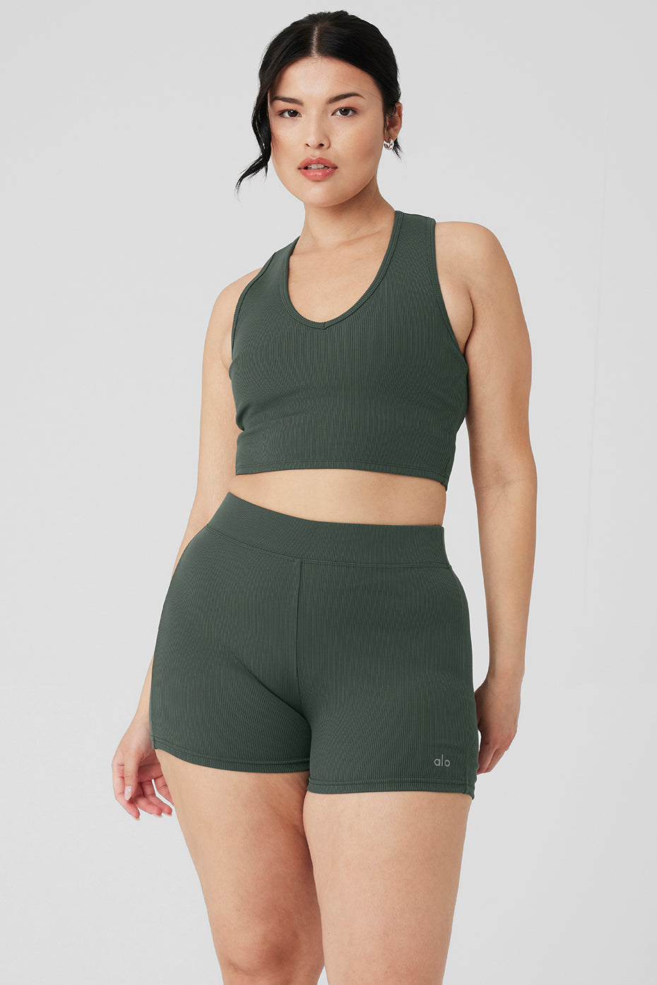 Goddess Ribbed Cropped Racerback Tank - Dark Cactus