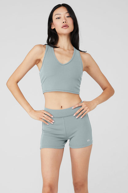 Goddess Ribbed Cropped Racerback Tank - Cosmic Grey