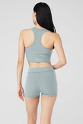 Goddess Ribbed Cropped Racerback Tank - Cosmic Grey