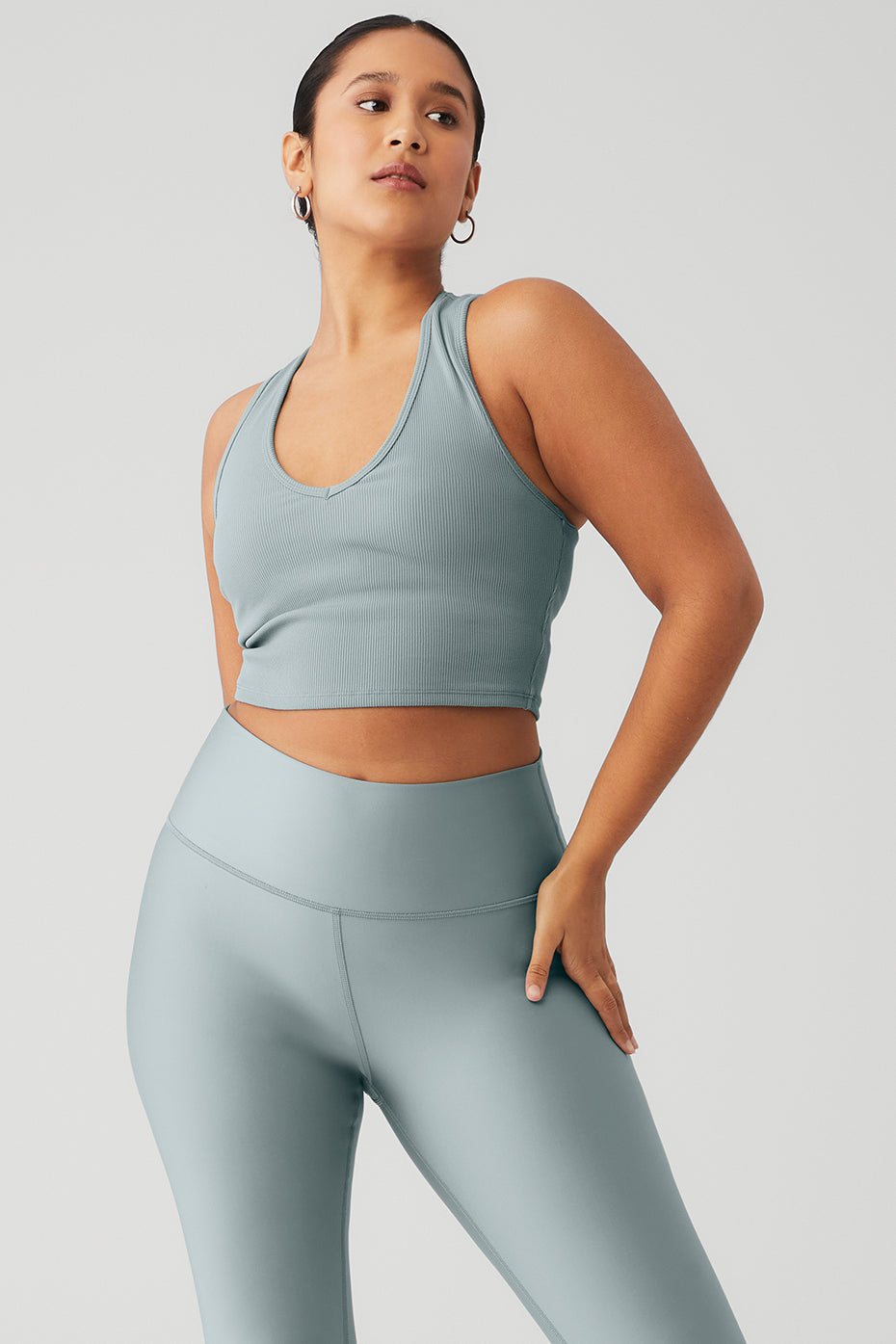 Goddess Ribbed Cropped Racerback Tank - Cosmic Grey