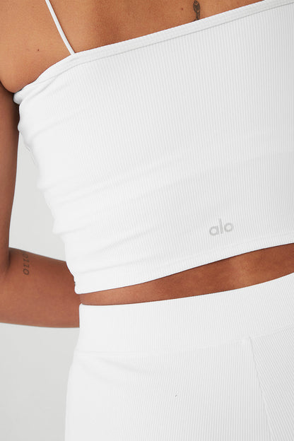 Goddess Ribbed Bandeau Top - White