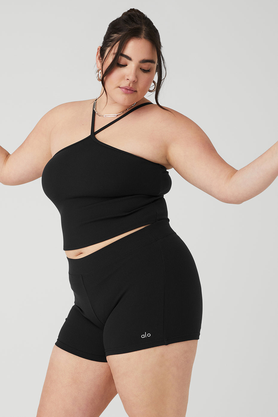 Goddess Ribbed Cross Crop Top - Black