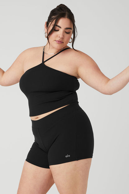 Goddess Ribbed Cross Crop Top - Black