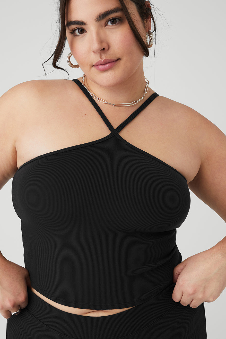 Goddess Ribbed Cross Crop Top - Black