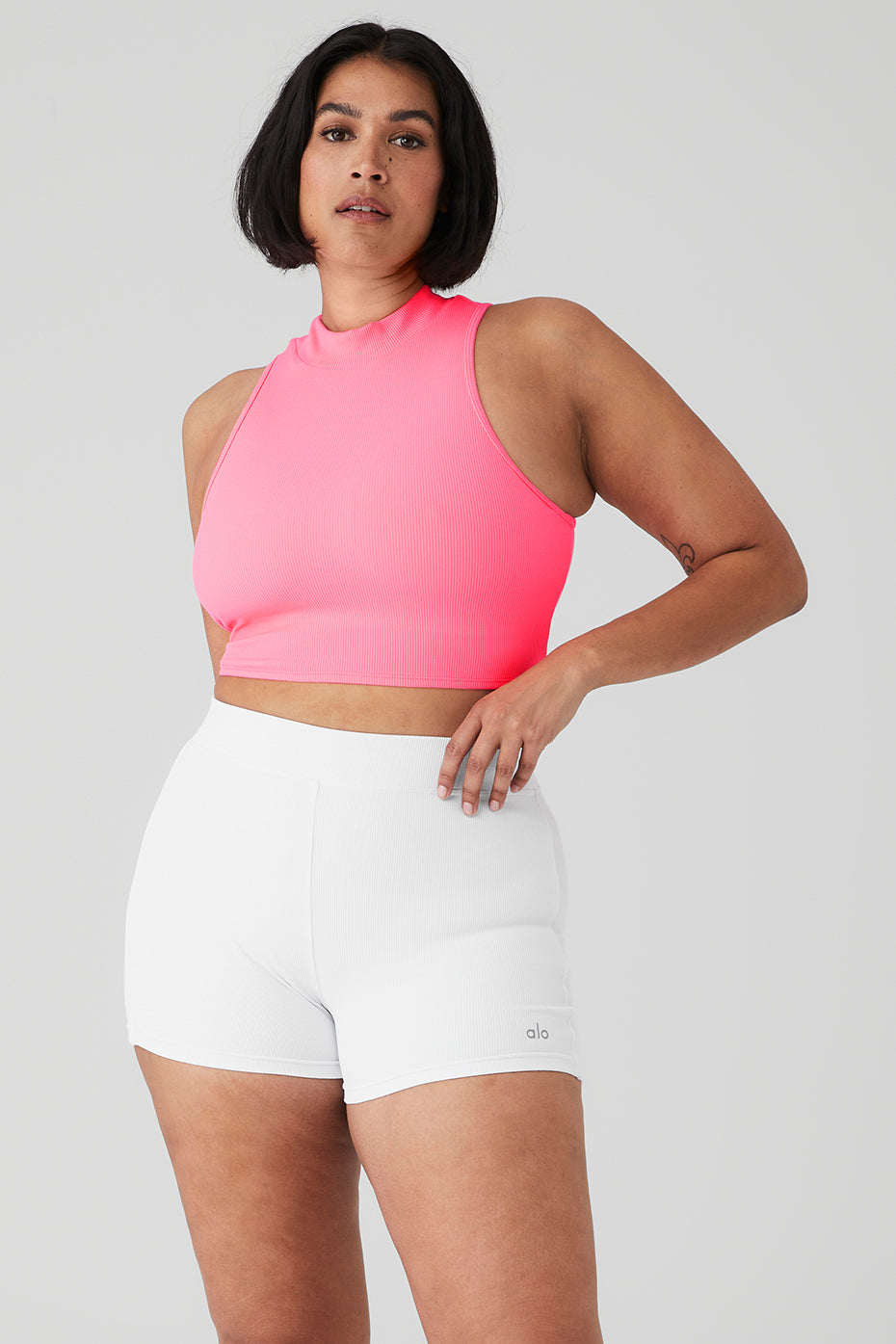 Goddess Rib Cropped Dynamite Tank - Fluorescent Pink Coral