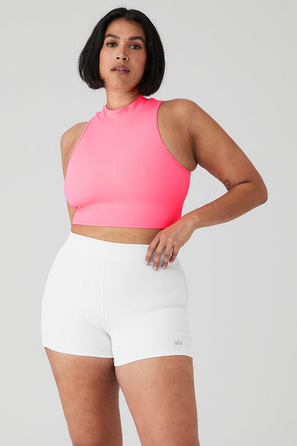 Goddess Rib Cropped Dynamite Tank - Fluorescent Pink Coral