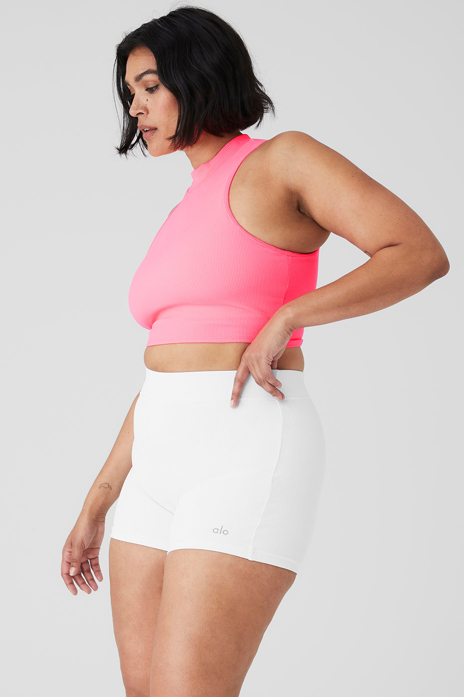 Goddess Rib Cropped Dynamite Tank - Fluorescent Pink Coral