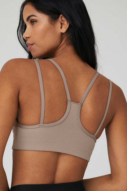 Airlift Ribbed Jump Start V-Neck Bra - Taupe