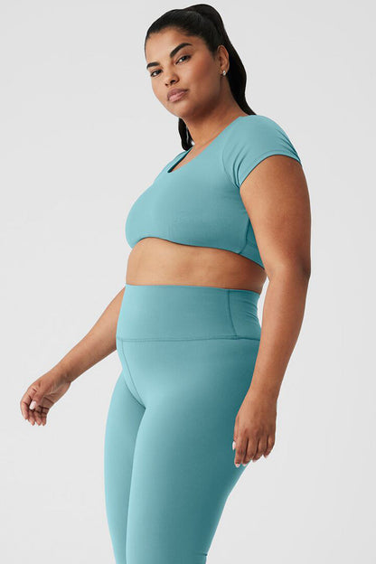 Airbrush Figure Short Sleeve Bra - Teal Agate